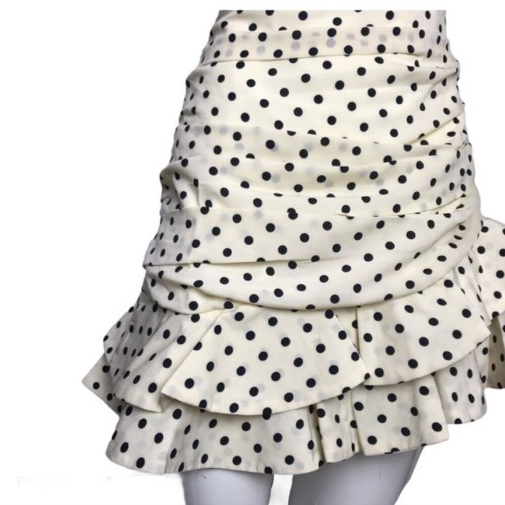 DRAPED RUCHED POLKA DOT SKIRT with RUFFLE HEM - Picture 6 of 10